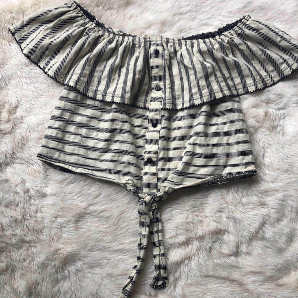 MISS SELFRIDGE Off The Shoulder Striped Crop Top